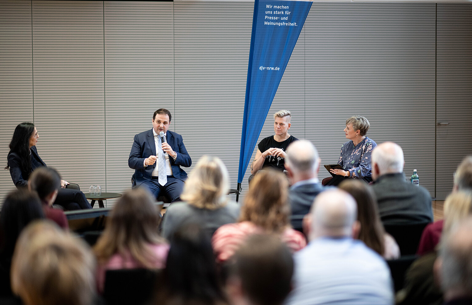  – Eröffnungpanel mit Marlis Prinzing, Nathanael Liminski, Anastasia Biefang und Andrea Hansen (v.l.) Foto: Fabian Strauch